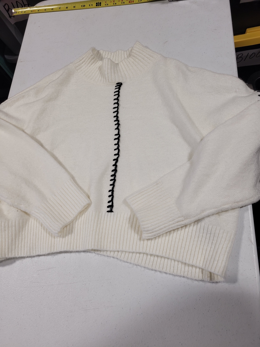 Miss Selfridge Cream Mock Neck Sweater with Black Center Stitch